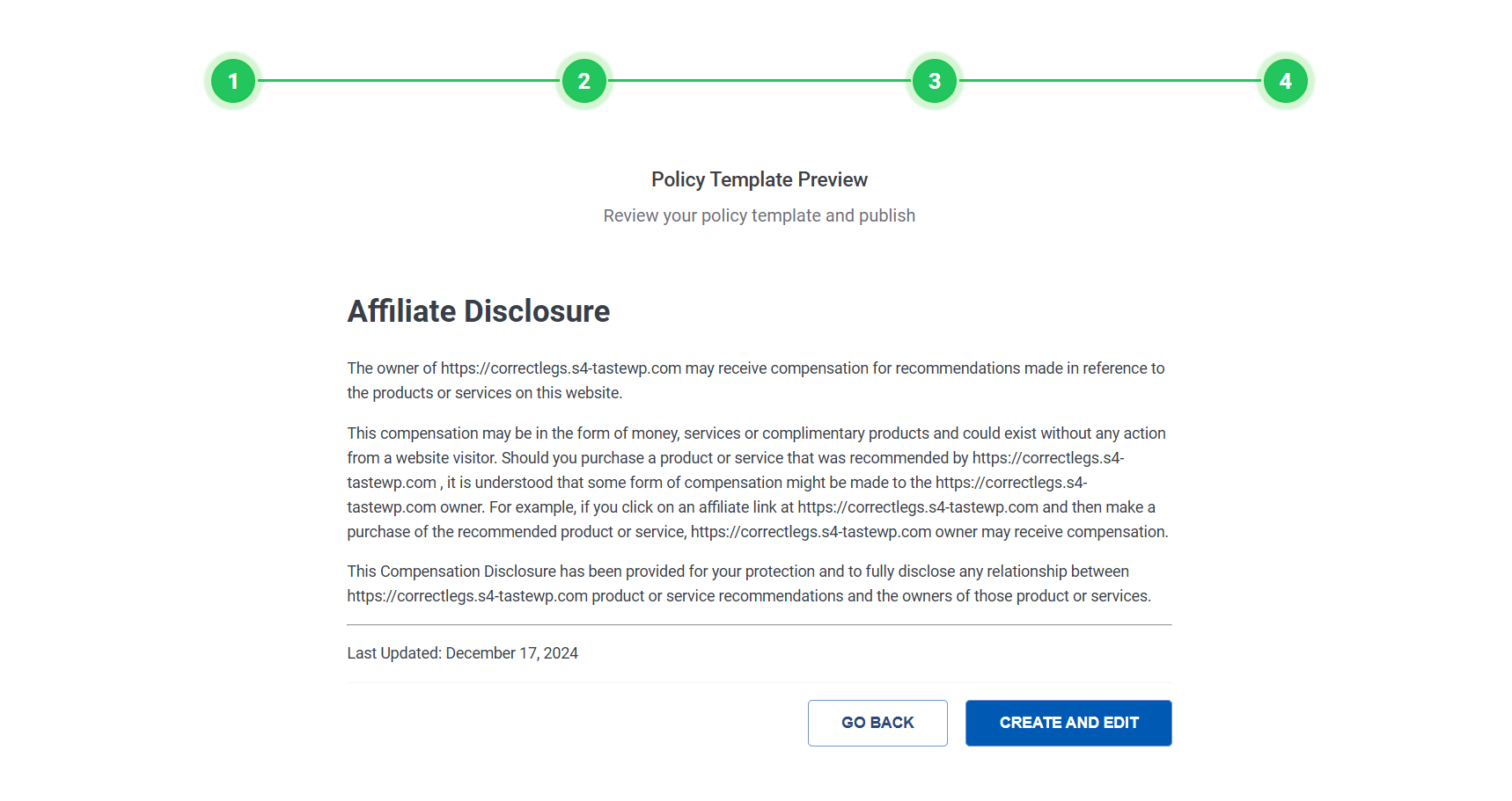 Affiliate discloser for you website's template preview