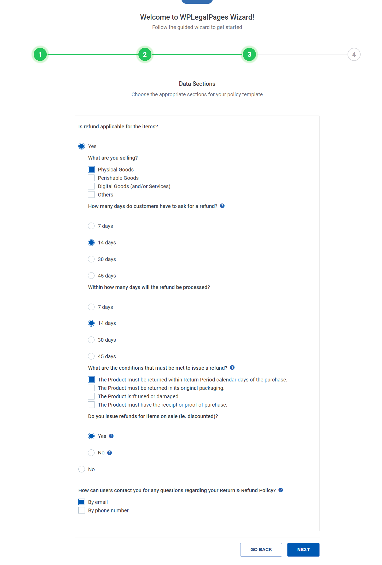 selecting the data 