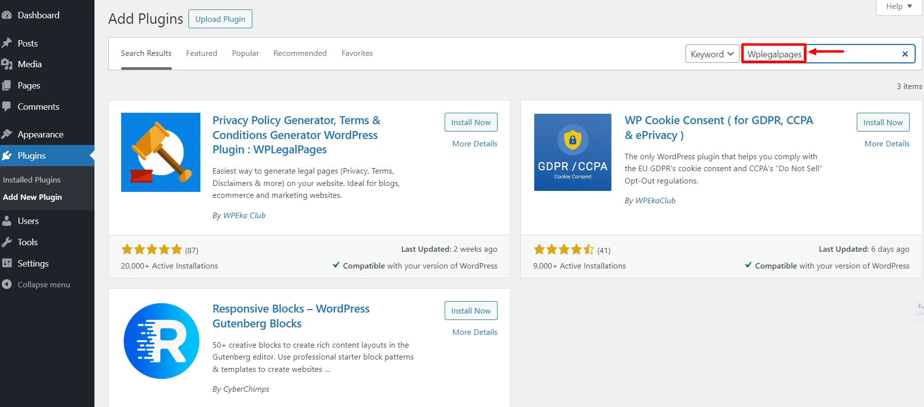 searching for wp legal pages plugin 