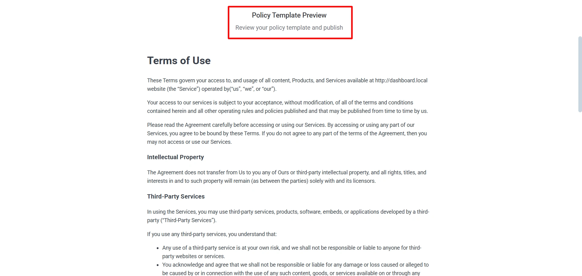 Terms of use template