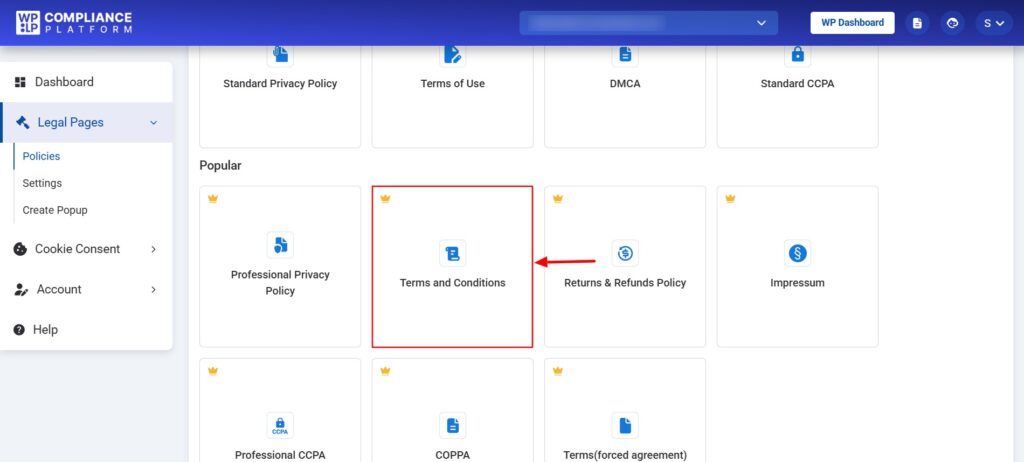 Choosing Terms and Conditons template