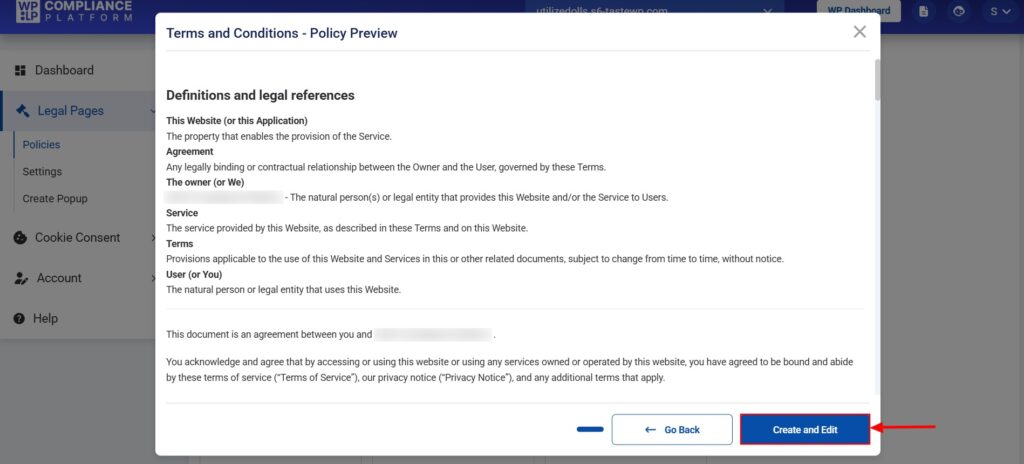 Terms and Conditons Policy Preview