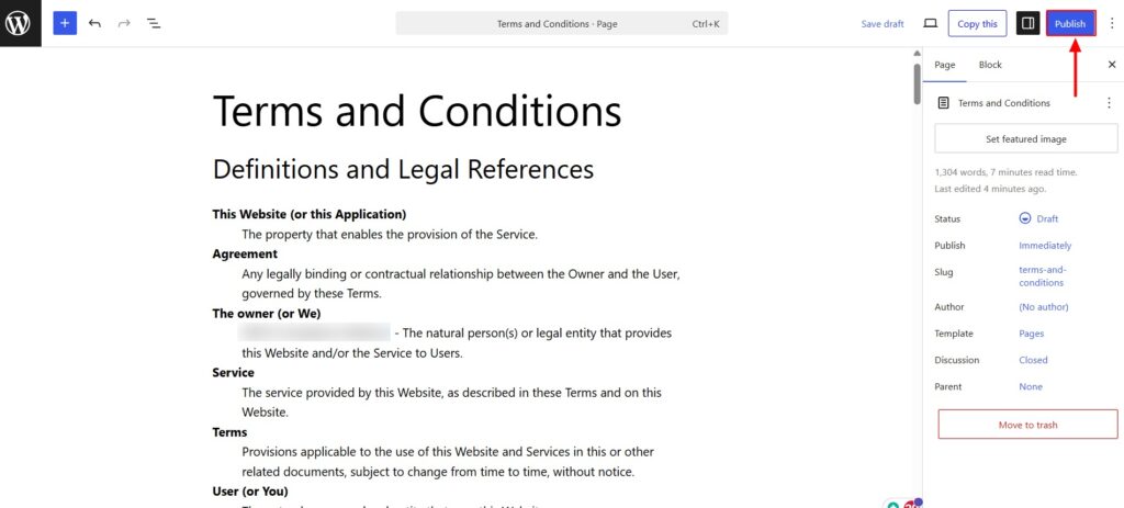 Editing T&C in WordPress Block Editor