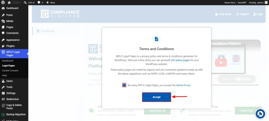 Accepting WPLP Terms and Conditons
