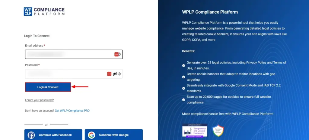 Clicking on login and connect button