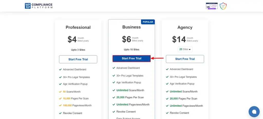 clicking Start Free Trial button