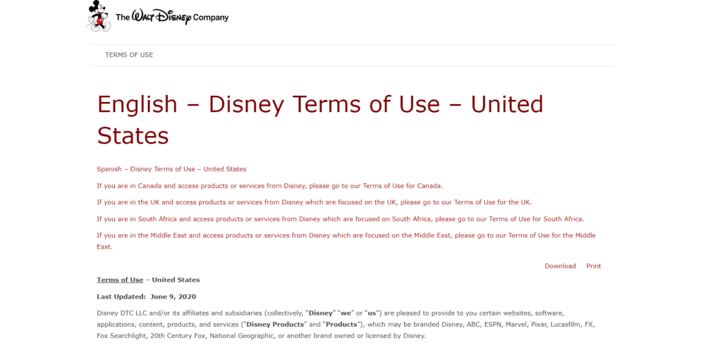 Disney's Terms of Use
