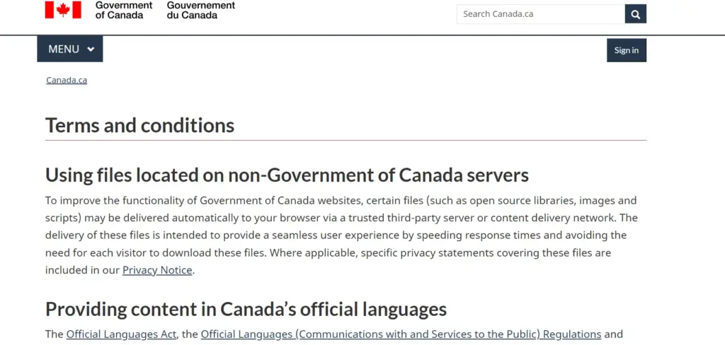 Terms and Conditions - Canada Government
