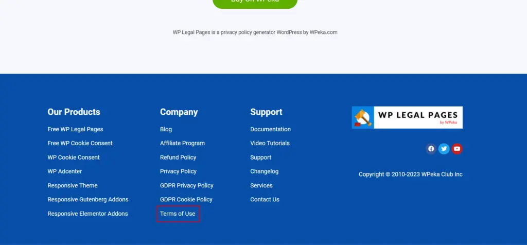 Terms and Conditions in the footer of your website
