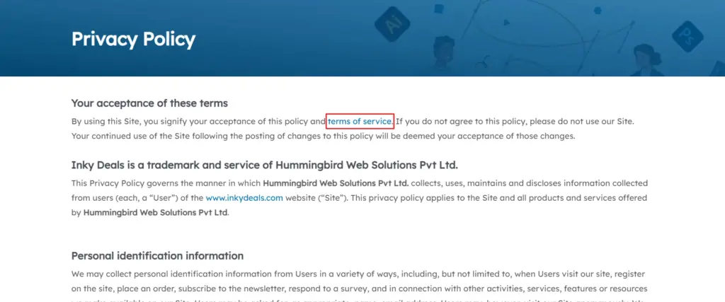 Terms of service added to the Privacy Policy page