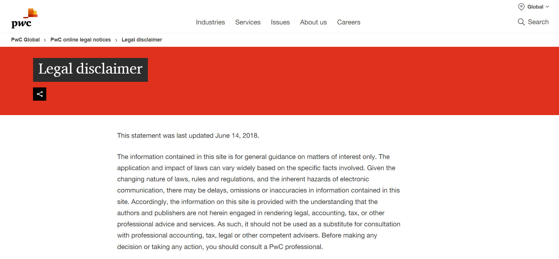 Errors And omissions disclaimer from PWC 