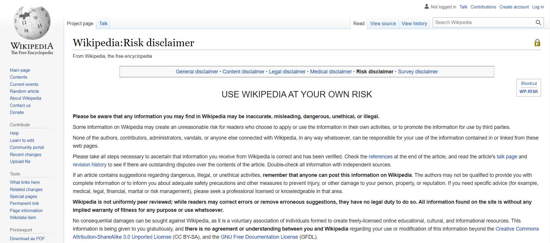Wikipedia's basic website disclaimer template