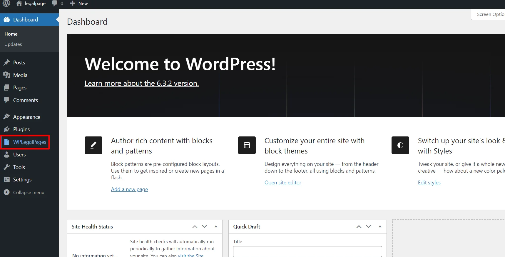 Adding the WP legal pages plugin