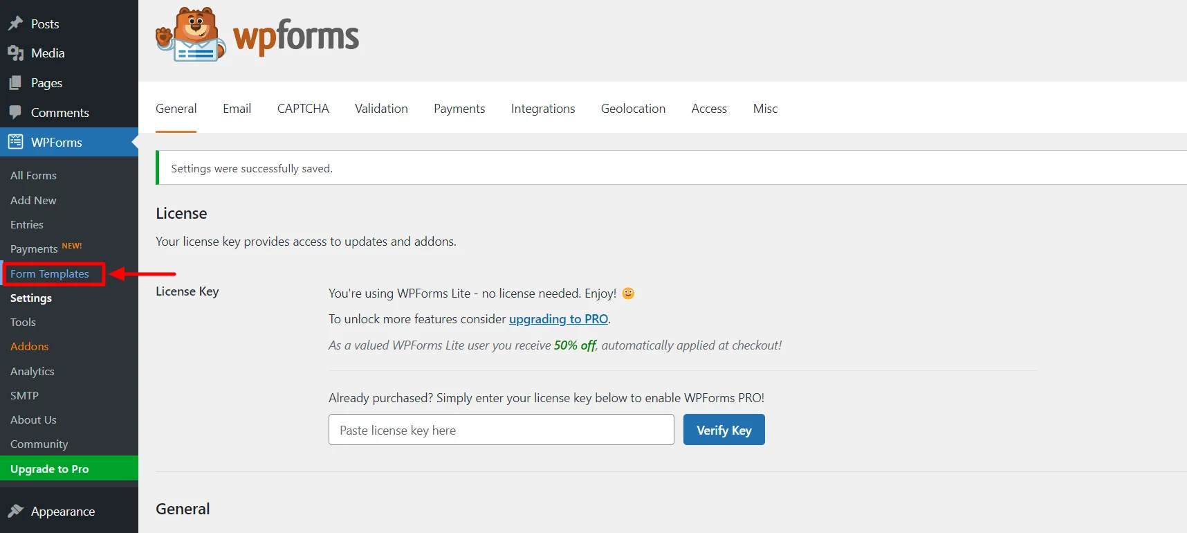 Selecting contact Form template
