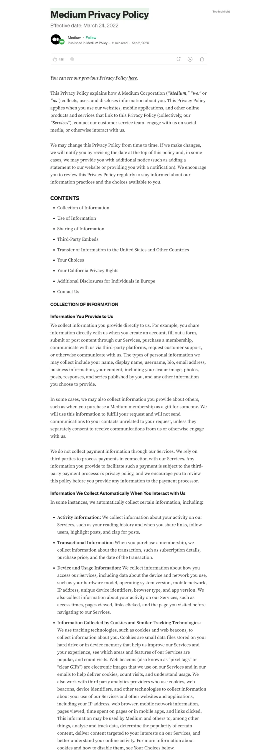 Medium Privacy Policy