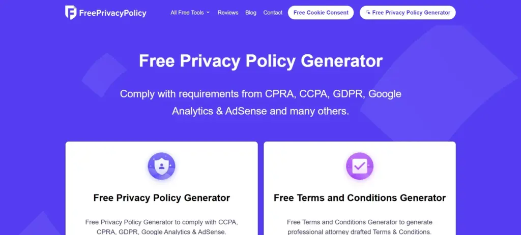 Free Privacy Policy generator homepage