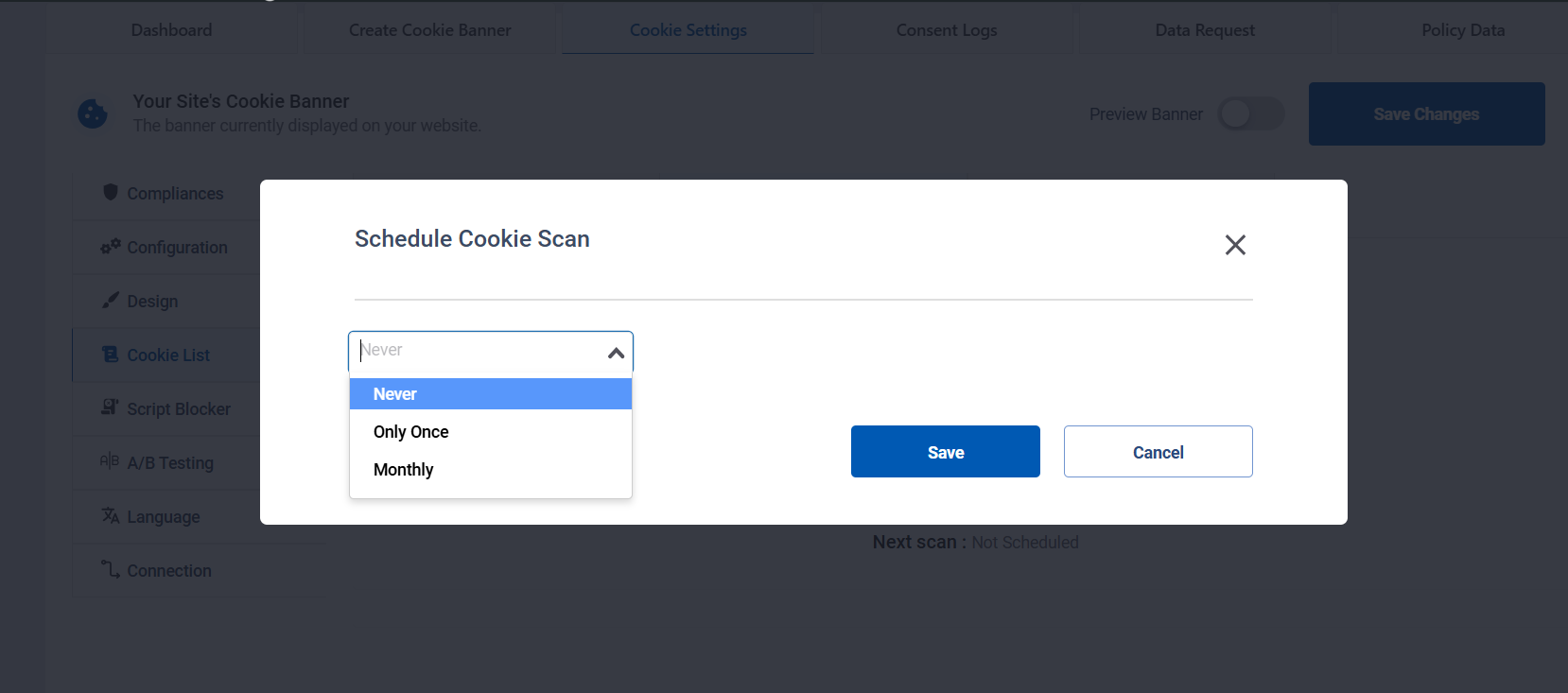 Schedule Cookie Scan
