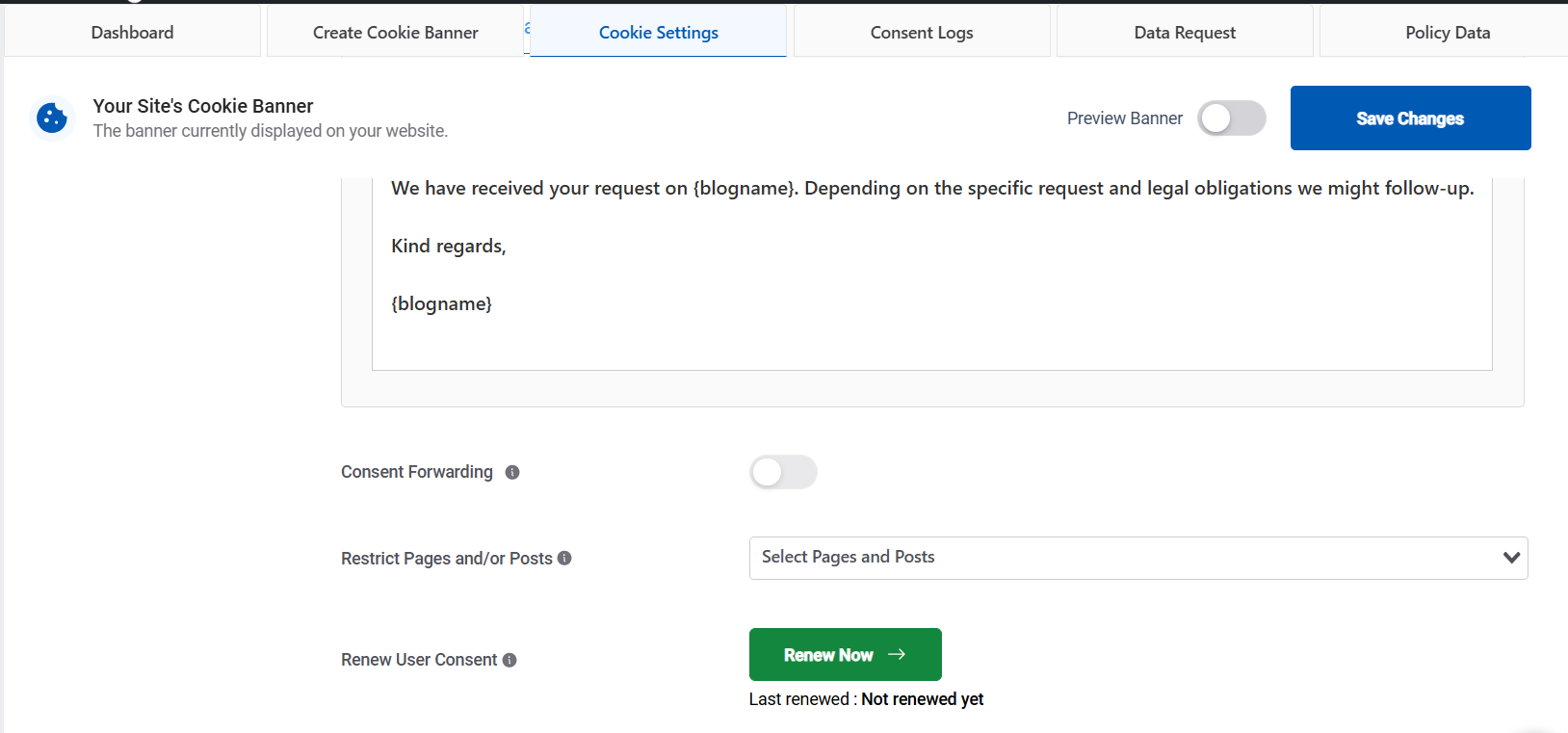 Save renew settings
