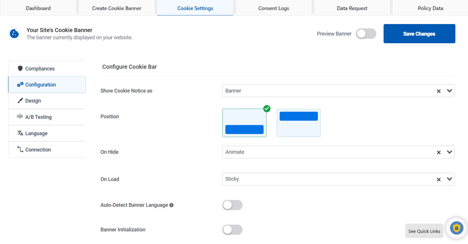 Configure Cookie Bar