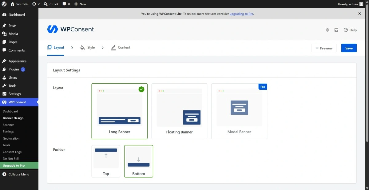 WPConsent's visual banner editor