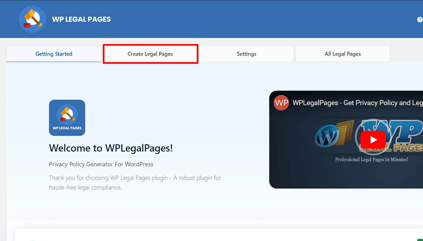 Creating legal page