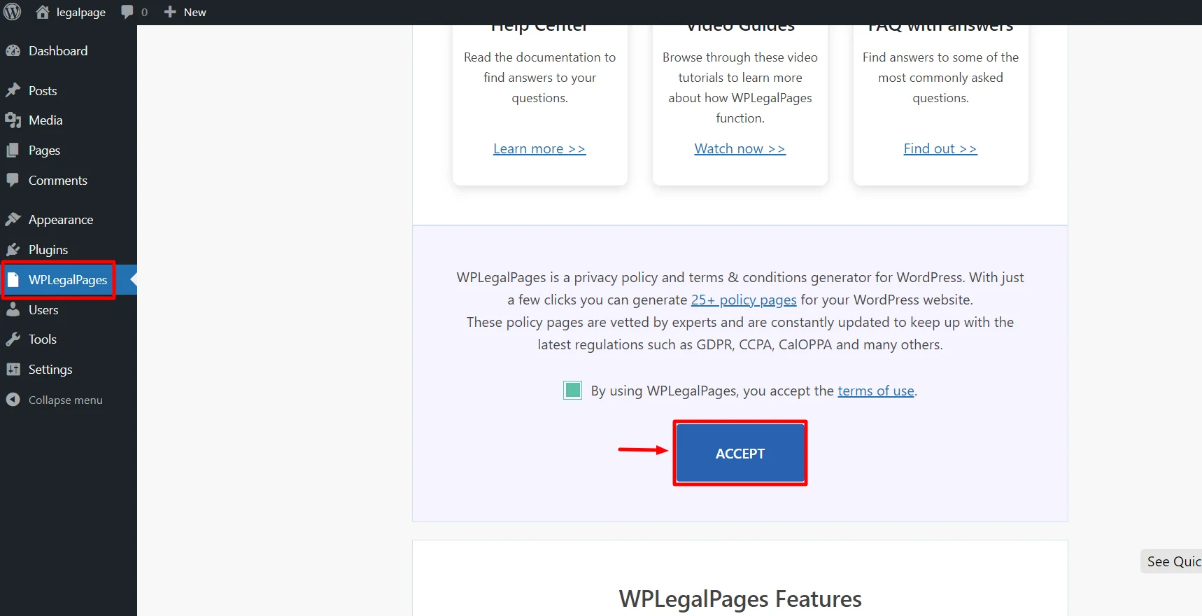 Clicking accept