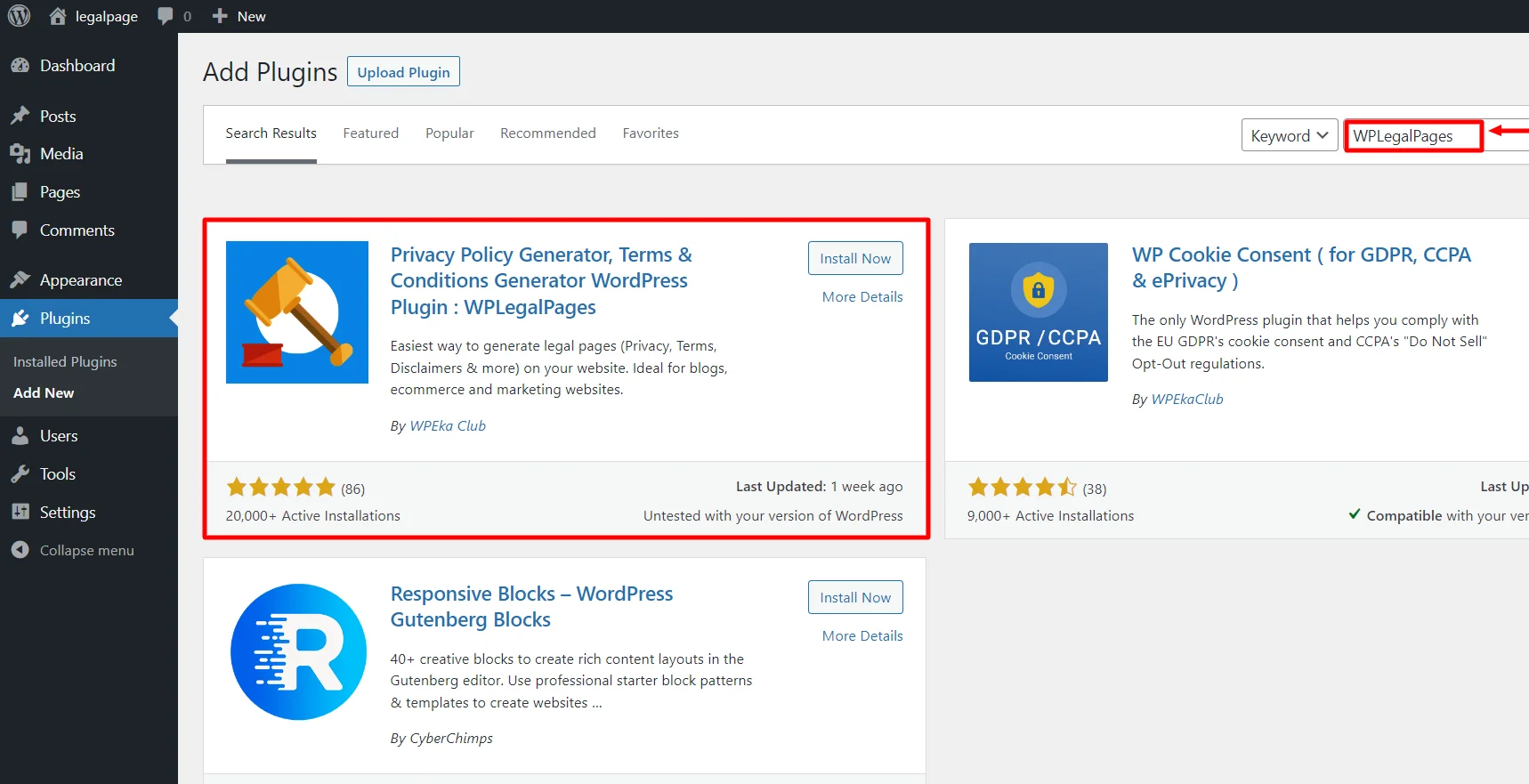 Search the plugin
