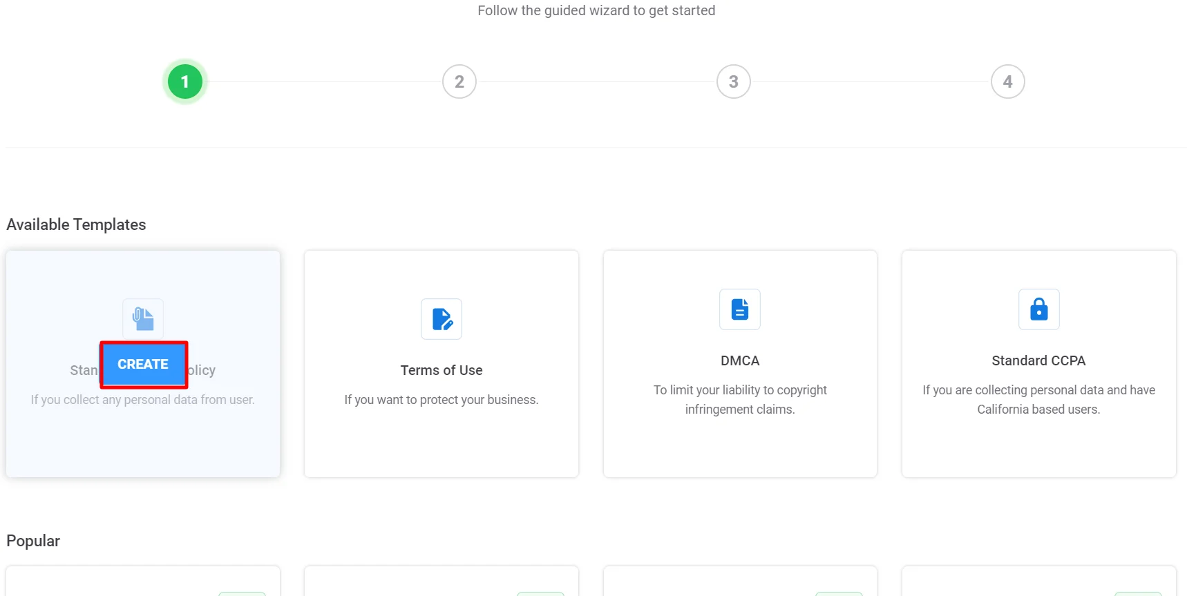 Creating Policy page