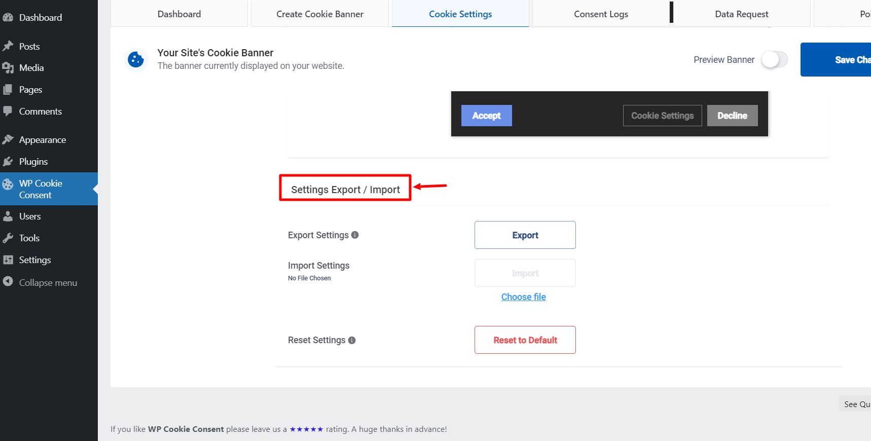 Export import setting