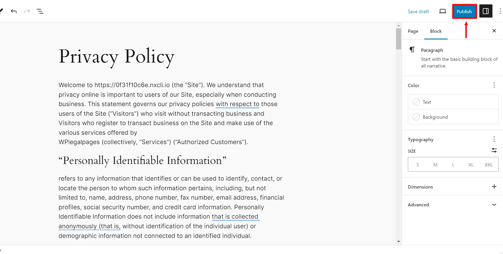 Publishing the Privacy Policy for your website