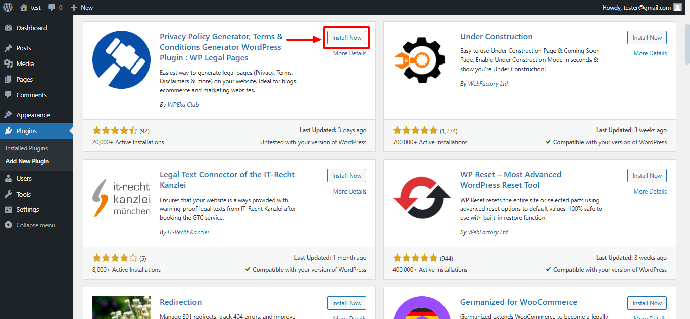 Install the Privacy Policy Generator Plugin - WP legal Pages