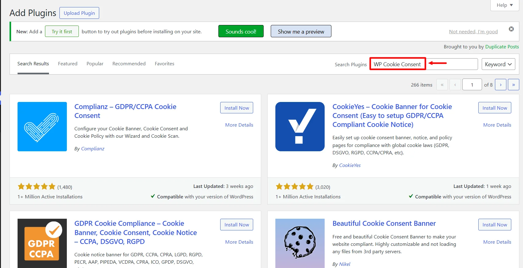 Searching for WP Cookie Consent Plugin