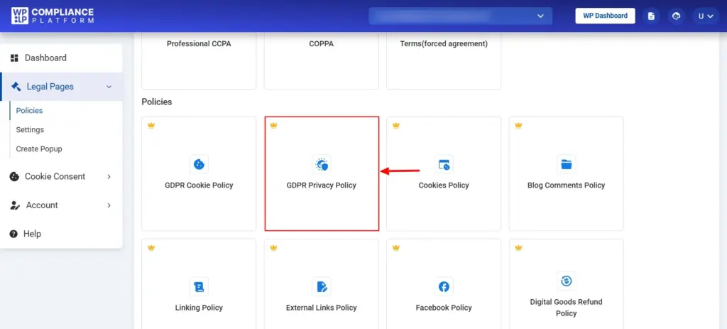 Choosing GDPR Privacy Policy template