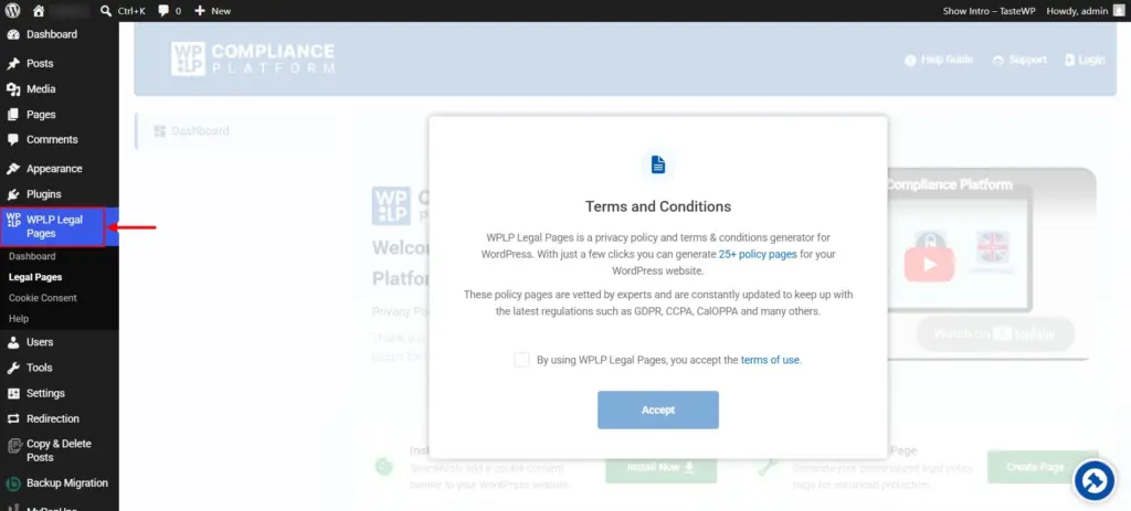 Access the plugin from your dashboard
