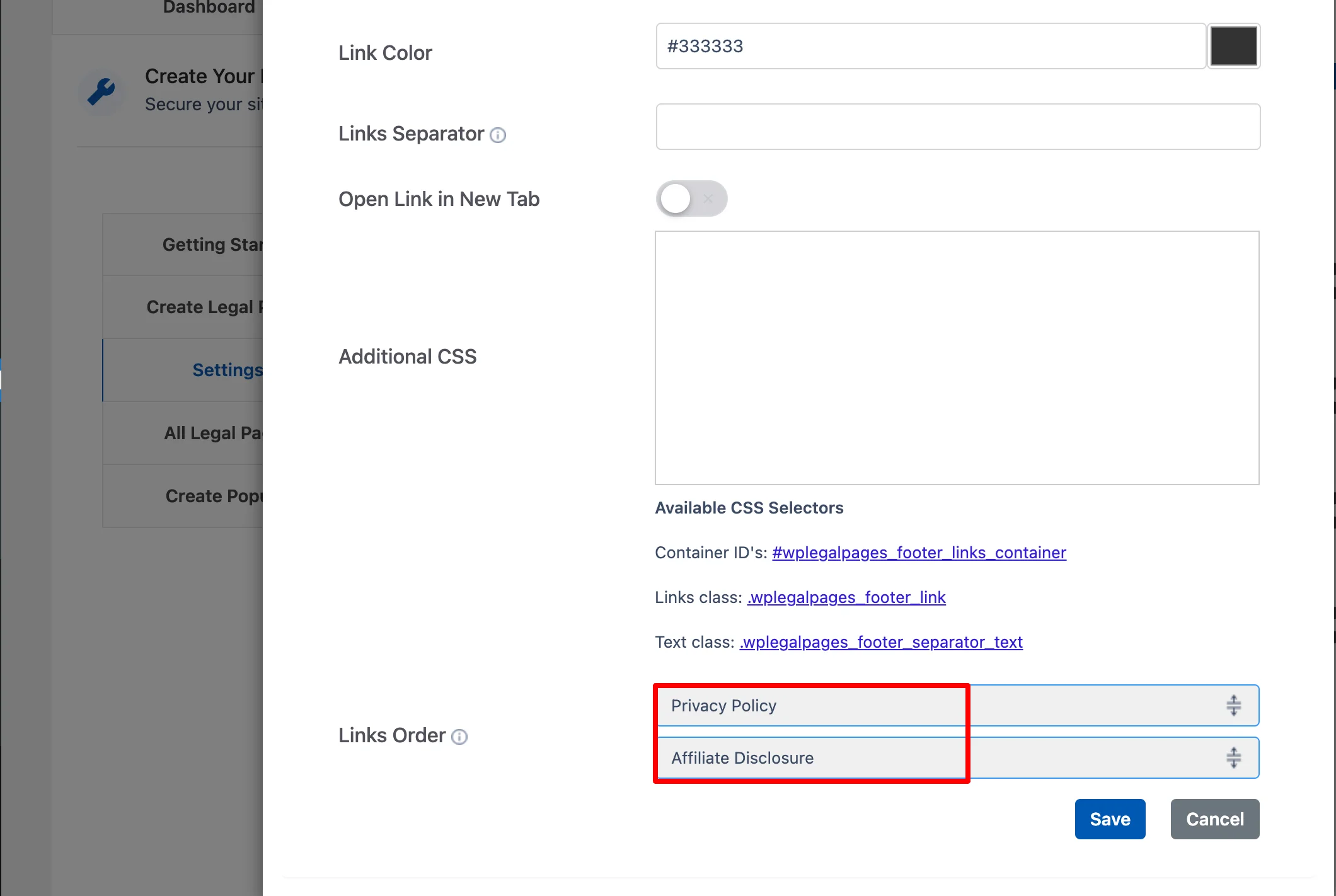 Links order