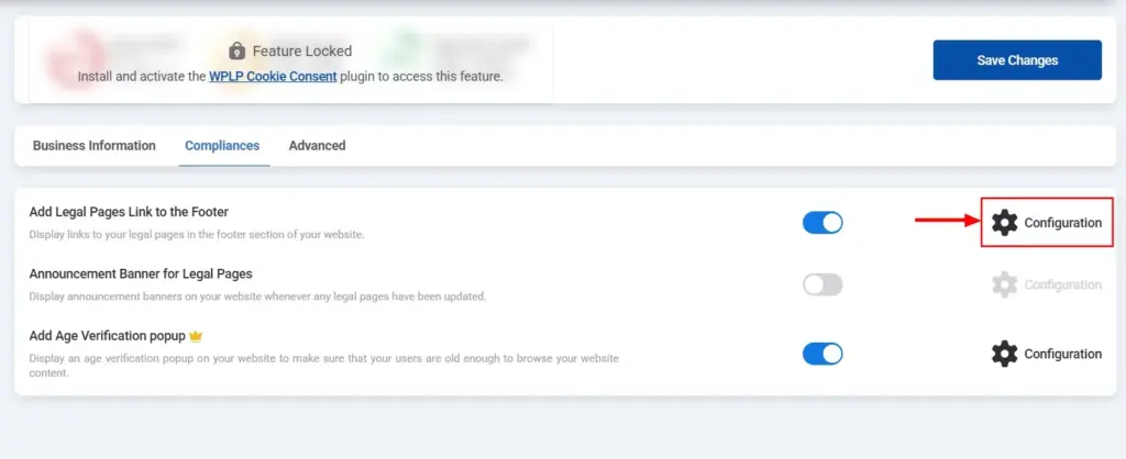 Click on configuration button