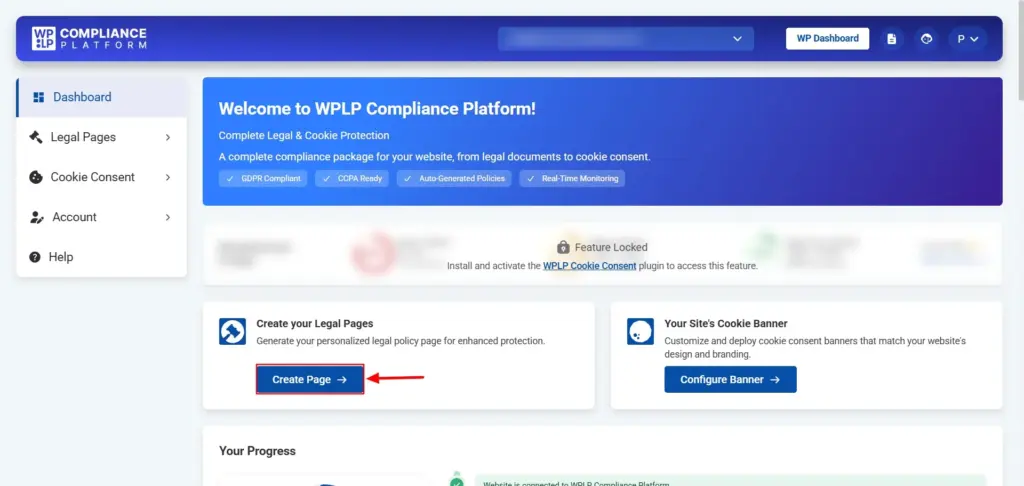 Clicking on Create Page button