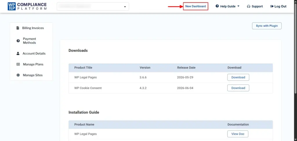 Choosing New Dashboard in My Account page