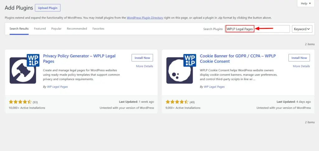Searching for WPLP Legal Pages