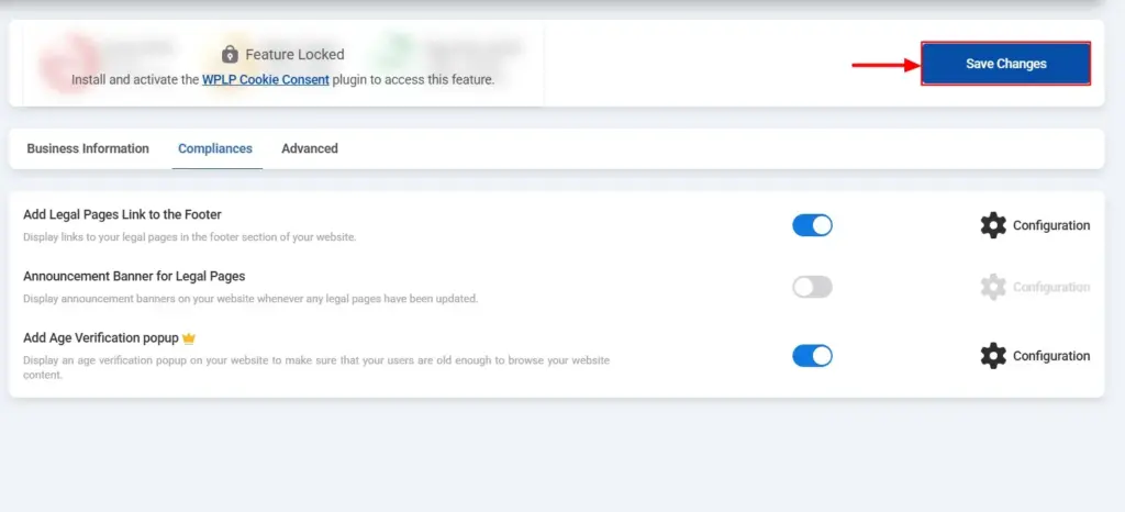 Saving the changes made in the settings