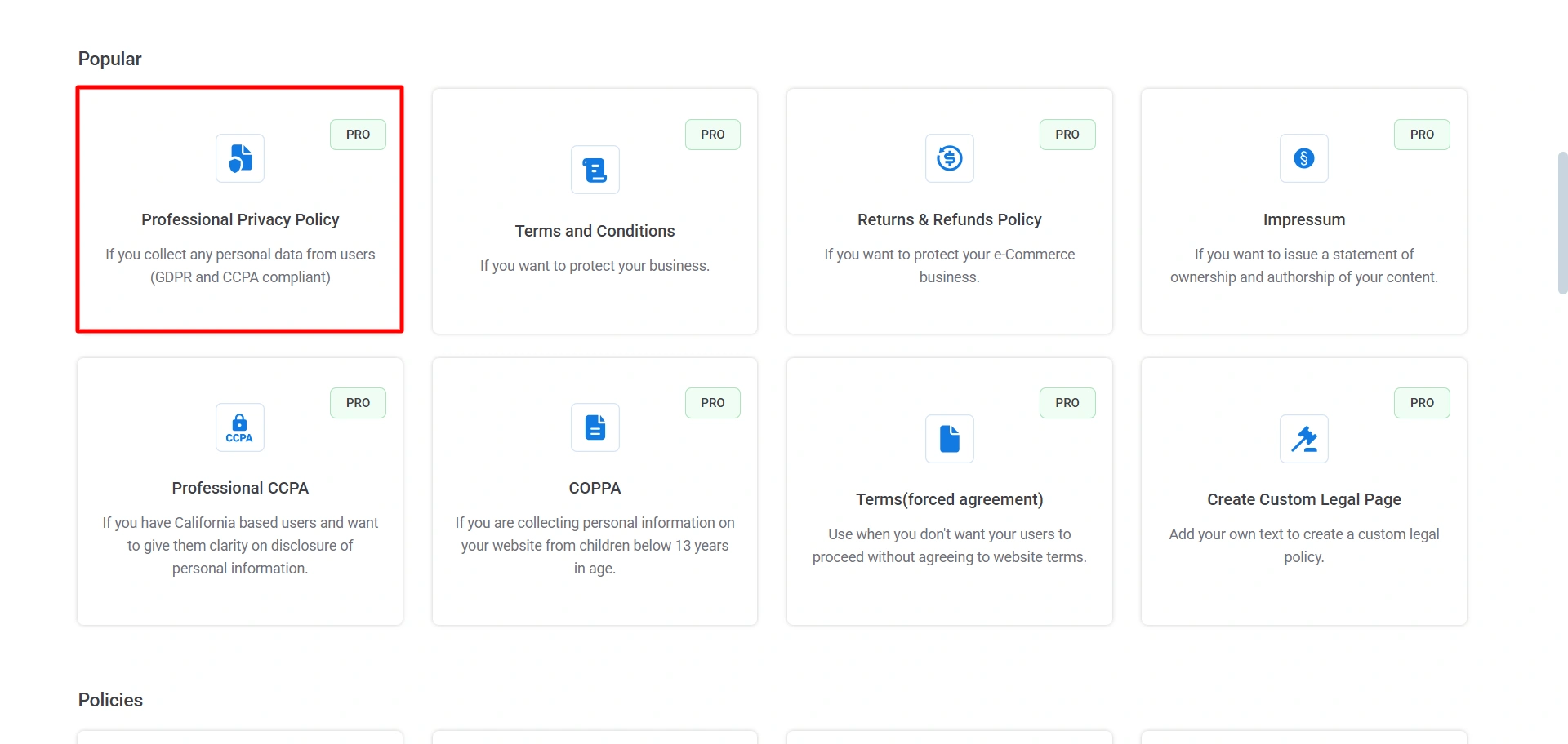 Clicking on standard Privacy Policy
