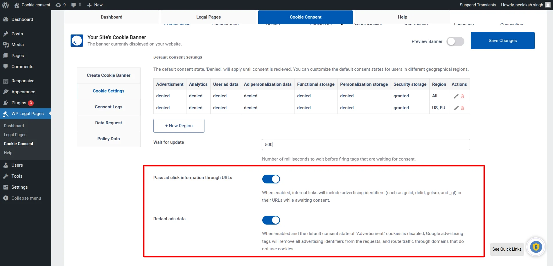 You can also set parameters ads data redaction and URL Passthrough  to true as per your needs. 
