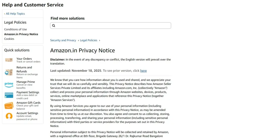 Amazon - eCommerce Privacy Policy