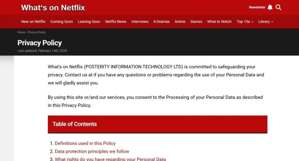Netflix - Entertainment Privacy Policy