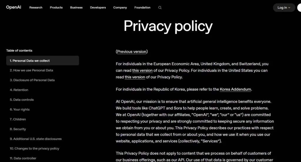 OpenAI - AI Privacy Policy