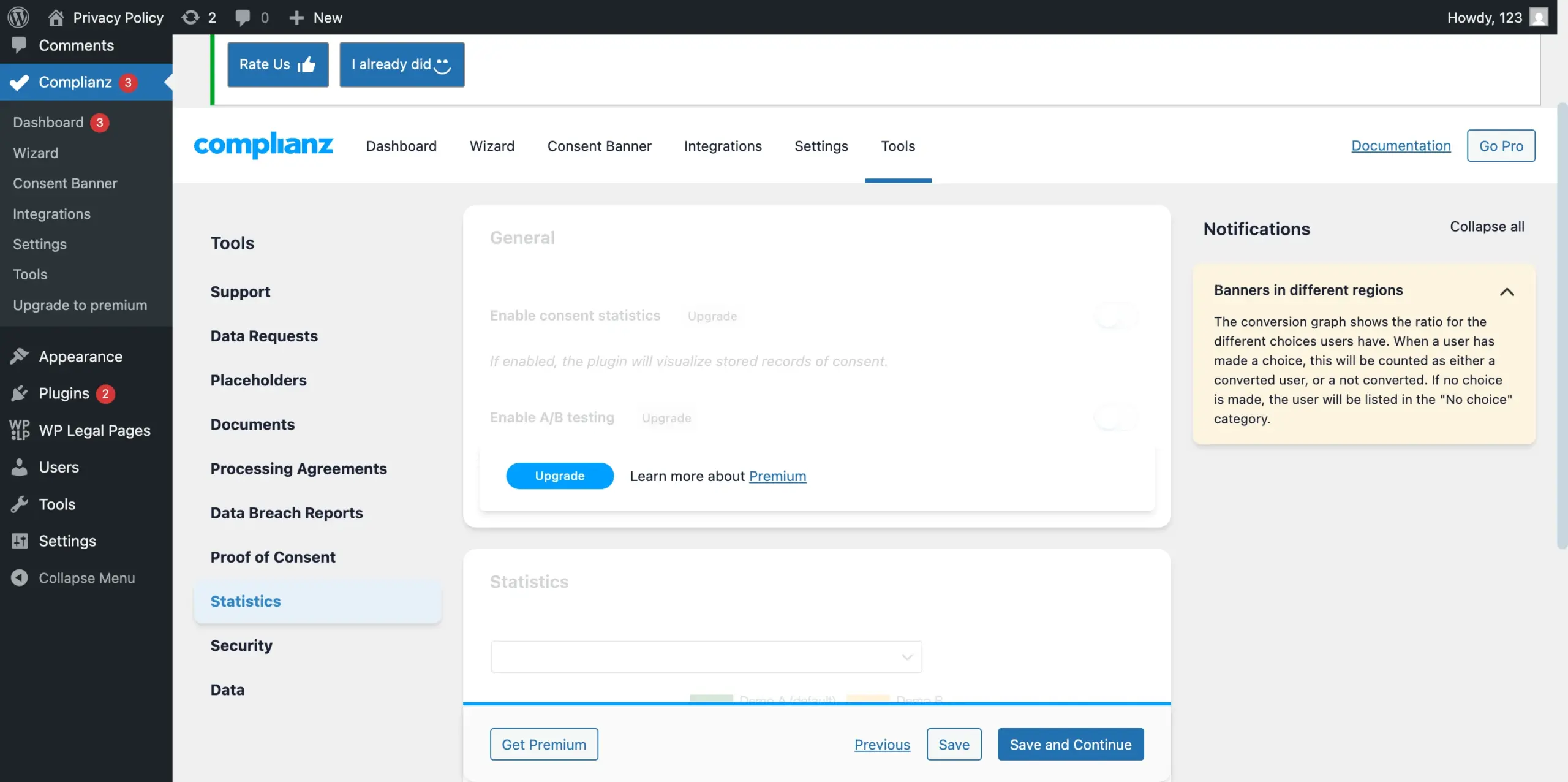 A/B testing features for complianz