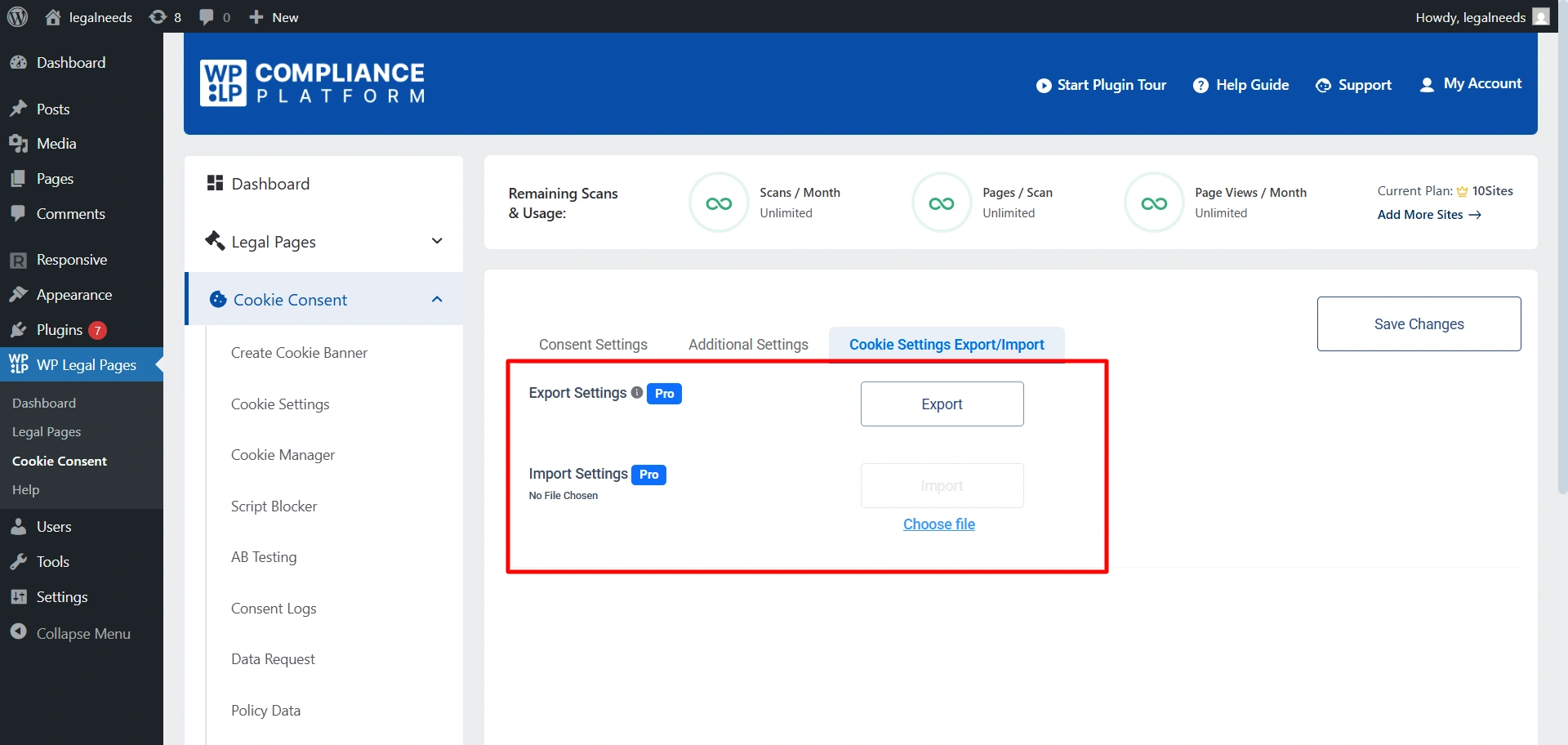 Cookie Settings Export / Import