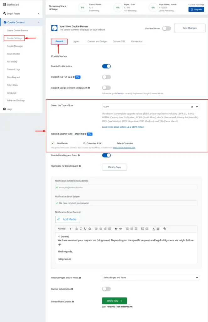 Geo-Targeting feature in cookie settings
