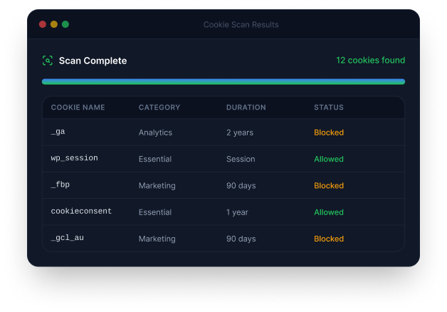 Automatic cookie scanning and categorization